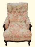 Upholstered Chair w/ Carved Wood Arms and Legs