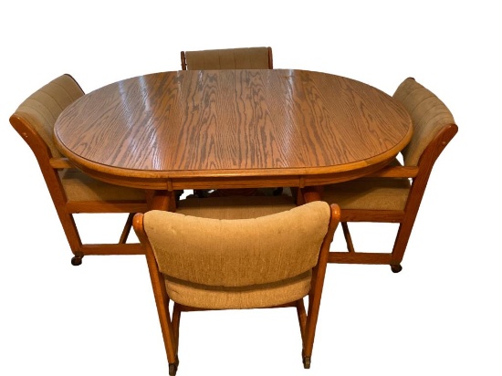 Oval Oak Pedestal Dining Table and (4) Dining