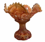 Antique Carnival Glass 2-Piece Footed Ruffled-Edge