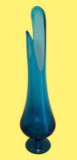 Blue Swung Glass Footed Vase