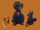(3) Dog Figurines, Including Signed Sandicast