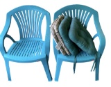 (2) Plastic Outdoor Chairs and (4) Cushions