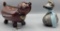 (2) Vintage Banks: Leather Dog Bank w/Key, Duck