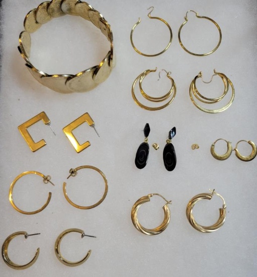 Hinged Bangle Bracelet & Assorted Pierced Earrings