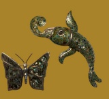 (2) Sterling Silver Pins--One with Abalone & (1)