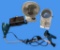 Assorted Desk Items: Lamps, Fan, Alarm Clock