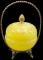 Yellow Satin Glass Jar with Gold Gilt Floral