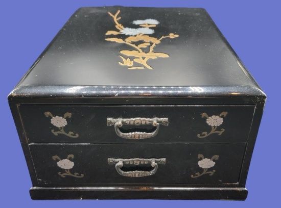 Vintage Japanese Black Lacquer 2-Drawer Miniture