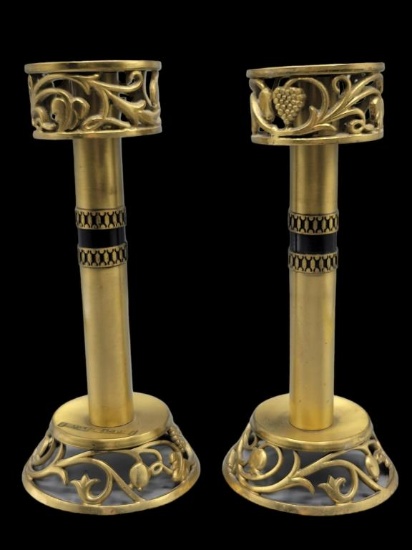 (2) Brass Candle Holders--8 3/4" High