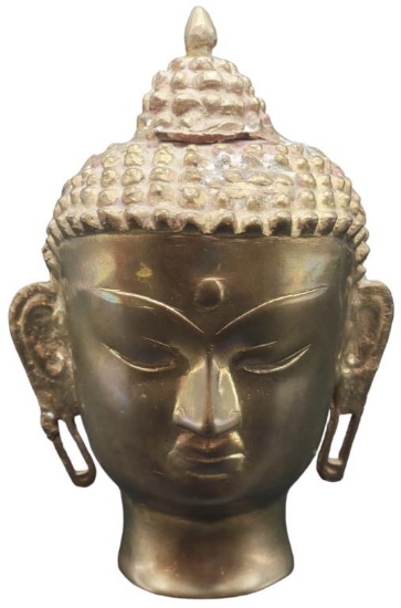 Vintage Brass Buddha Head--7 3/4" High