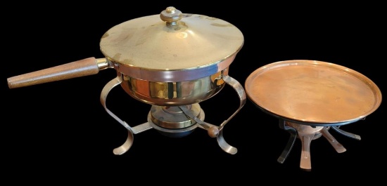Brass Chafing Dish and Copper Warming Stand