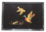 Vintage Large Couroc Inlay Mallard Ducks Flying
