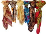(6) Square Scarves: Silk, Cotton, Polyester, etc