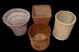 (4) Small Wicker Trash Cans