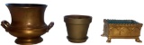 (3) Gold Painted Planters: 2-Handled Ceramic