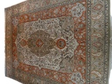 Persian Tabriz Hand-Knotted Rug.  Ivory, Red,