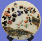 Chinese White Jade Circular Panel with Assorted