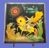 Russian Hand-Painted Black Lacquer  Trinket Box--