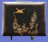 Vintage Black Lacquer Hand-Painted Covered Box--5