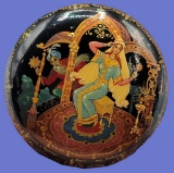 Russian Hand-Painted Black Lacquer Round Covered