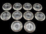 (10) Sterling/Glass Coasters by Anston Sterling
