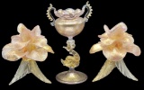 Pair of Murano Style Candle Holders & Goblet