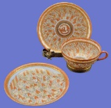 Teacup and (2) Saucers with Brass Stand