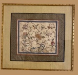 Chinese Silk Embroidery with Floral Motifs--