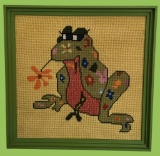 Framed Needlepoint Frog by Margot P