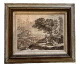 Framed Original Old Engraving Pastorale by C