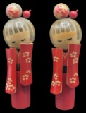 (2) Vintage Japanese Wooden Kokeshi Dolls