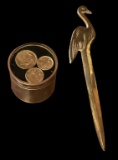 Brass Paperweight With Brazilian Coins and Brass