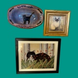 Assorted Cat Accessories and Art
