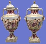 Pair of Signed Antique Capodimonte Porcelain Urns