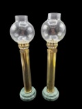 Pair of Brass Oil Lamps w/Marble Base