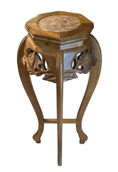 Carved Wooden Plant Stand With Marble Top-37”