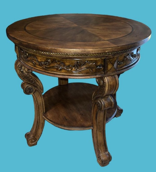 Round Rustic End Table With Birch Finish-26”