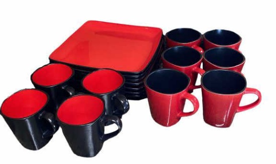 Home Trends Dishes:  (7) Red Claret Square Dinner