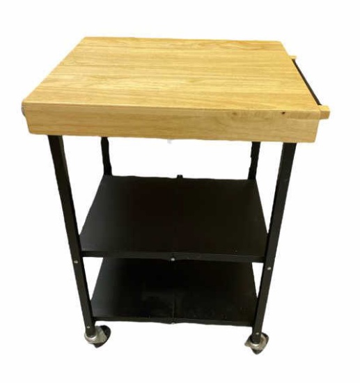 Rolling Cart with Wooden Top & Towel Bar--24" x
