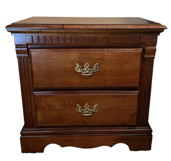 Queen Anne Two-Drawer Nightstand, Cherry Finish--