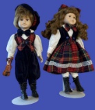 (2) Artmark Porcelain Dolls With Stands-17” Tall