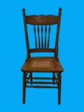 Vintage Oak Pressed Back Chair with Cane Seat