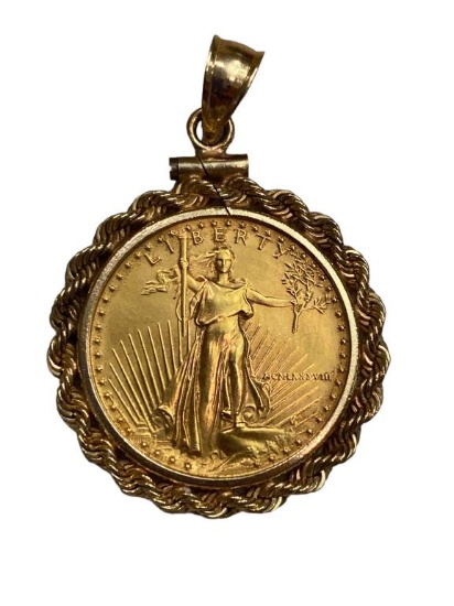 1988 $10 Gold Eagle Coin in 14Kt Gold Bezel--11.5