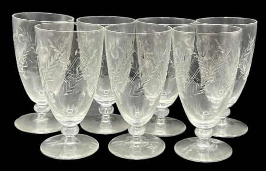 (7) Etched Glass Water Goblets