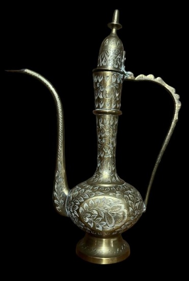 Brass Ewer Pitcher Made in India—12.5” Tall