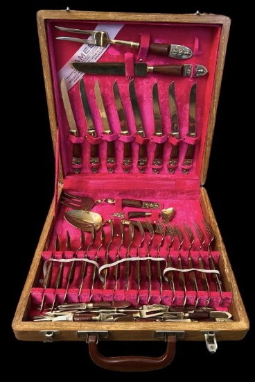 Antique Siamese Bronze and Teak Flatware Set—29