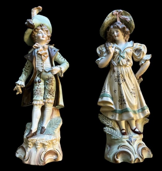 (2) Hand-painted German Figurines—12" Tall: