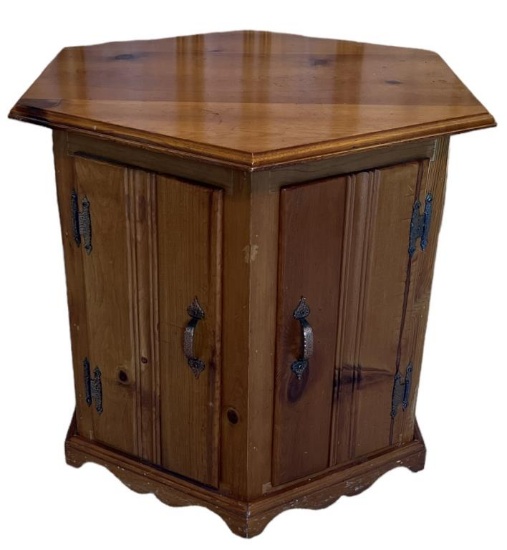 Hexagon Shaped Pine End Table - 25" x 27 1/2",