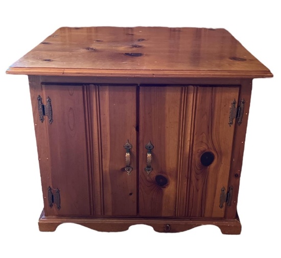 Pine 2-Door End Table - 28" x 26 1/2", 23 1/4" H