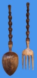 Tiki Style Carved Wooden Fork and Spoon Wall